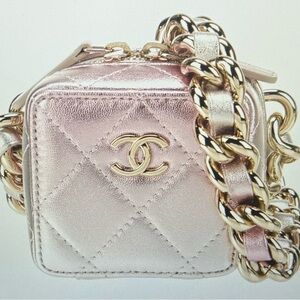 Chanel Metallic Pink Quilted Mini coco punk cube Bag with Chain
